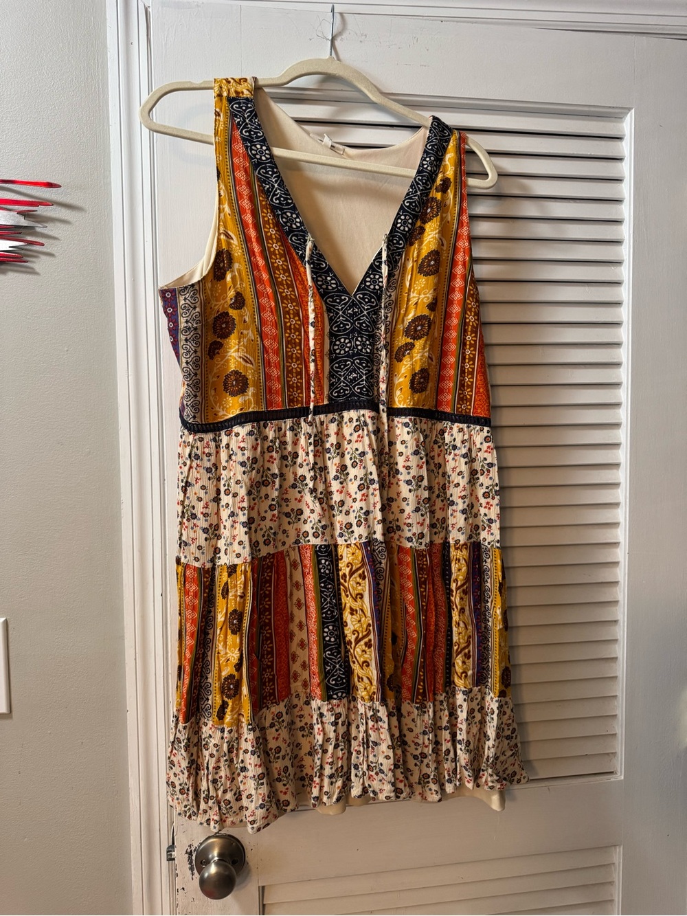 Maurices Cream & Mustard Boho Tiered Sundress